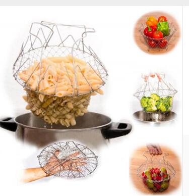 Panier à friture multifonction pliable en acier inoxydable, outil de cuisine flexible pour la friture, le lavage des fruits et légumes
