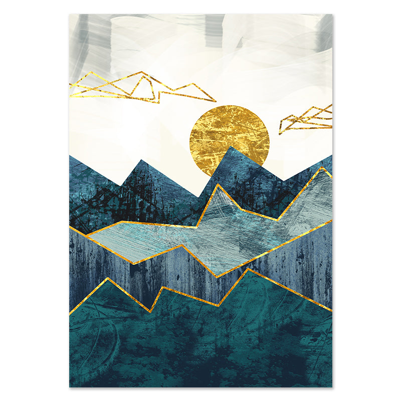 Tableau sur toile représentant un paysage de montagne géométrique abstrait nordique