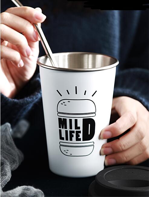 Gobelets ROKEN en acier inoxydable avec couvercles et pailles, 350 ml, tasses à café en métal, qualité alimentaire, sans BPA, pour enfants et adultes