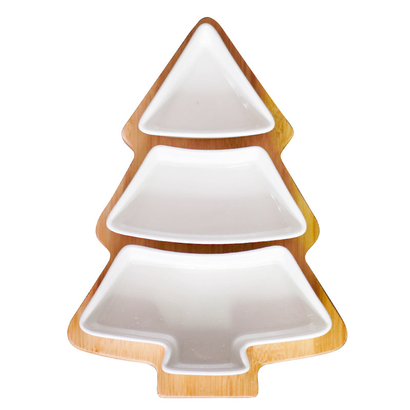 Lot de 4 assiettes en céramique en forme de sapin de Noël 