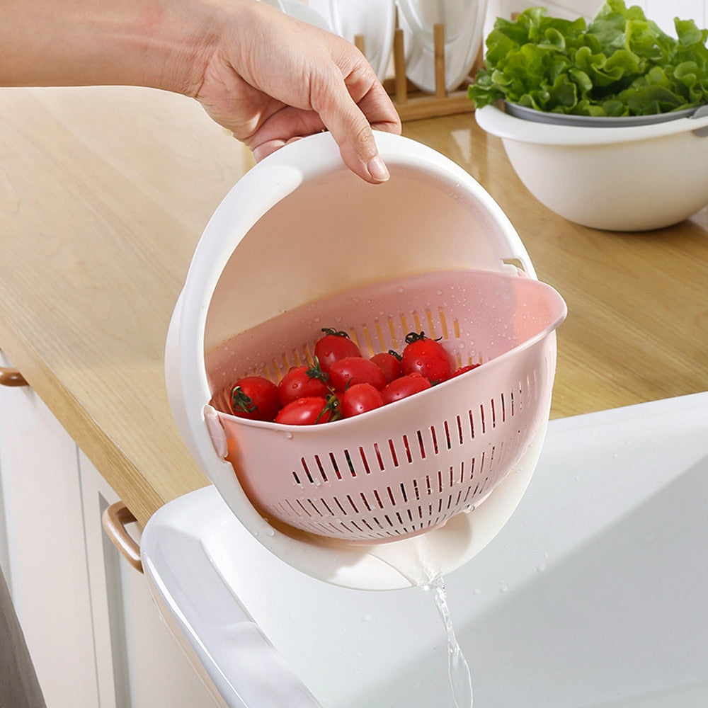 Panier égouttoir portable détachable à double couche pour fruits et légumes, pour le nettoyage des nouilles de riz lavées