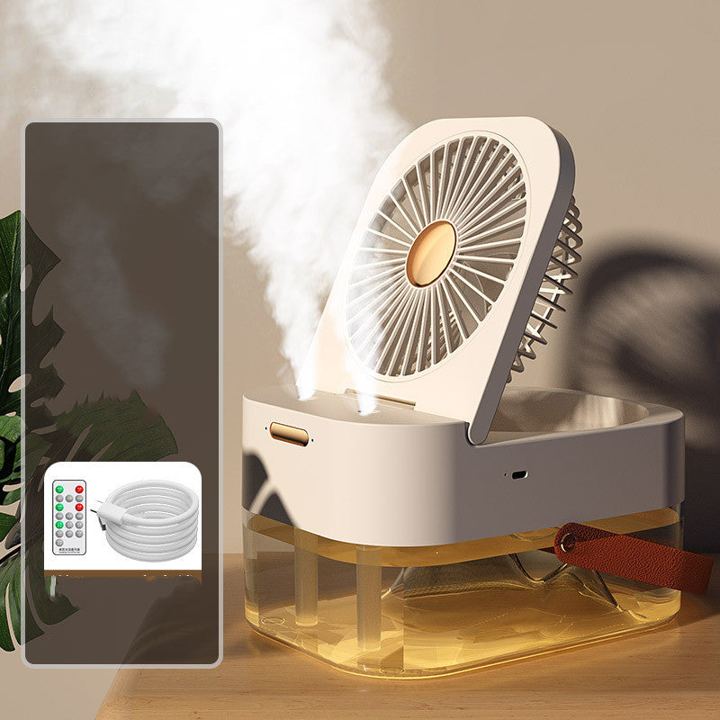 Ventilateur brumisateur portable avec veilleuse intégrée, idéal pour l'été et la maison.