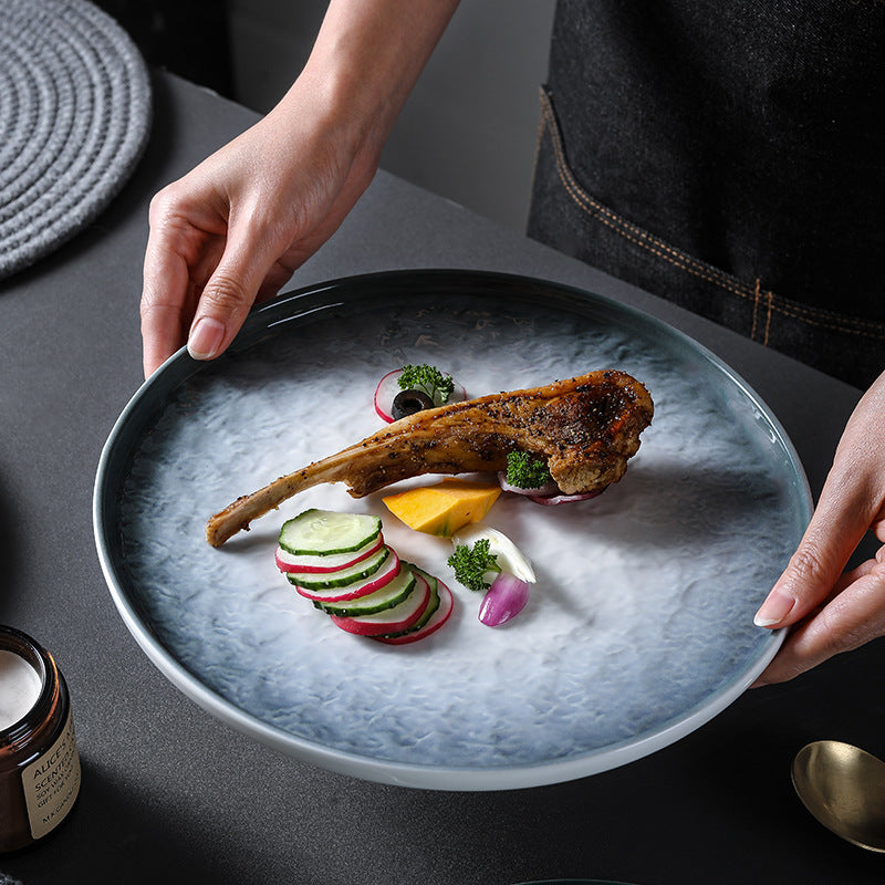 Assiette ronde plate en céramique pour steak, vaisselle créative pour la maison