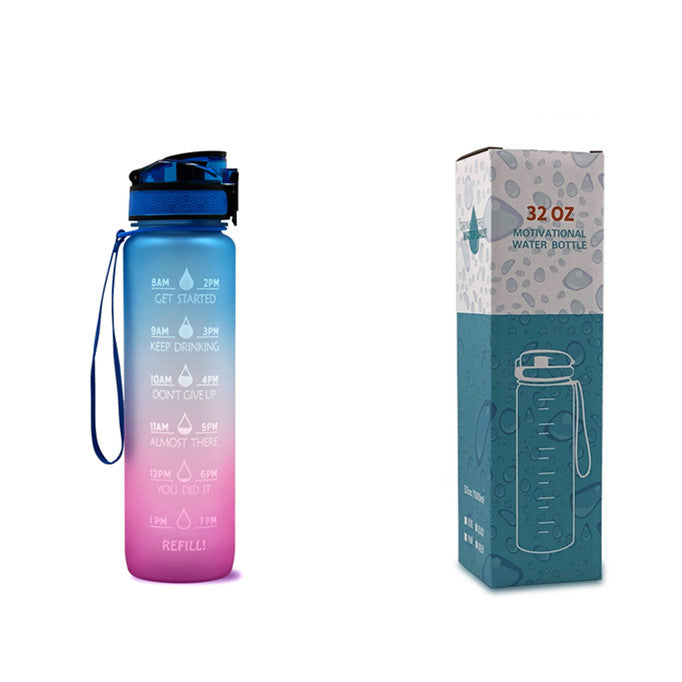 Gourde en Tritan de 1 L avec indicateur de temps, couvercle rebondissant, gourde de cyclisme motivante, gobelet étanche pour le sport et le fitness