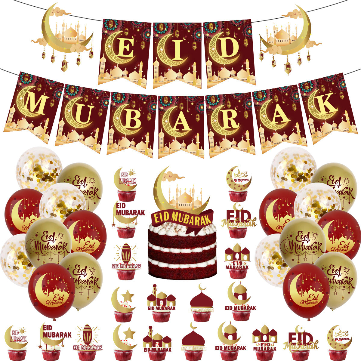 Kit de décoration pour fête musulmane du Ramadan - Inserts pour gâteaux
