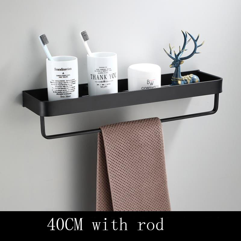 Étagère de salle de bain noire en aluminium, fixation murale 