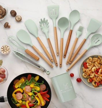 Ensemble d'ustensiles de cuisine en silicone résistants à la chaleur et antiadhésifs, pour la cuisson.