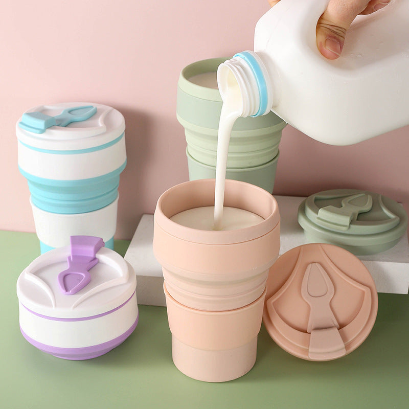 Tasse pliable et pliable avec couvercle, idéale pour les voyages, le café, l'eau et le thé.