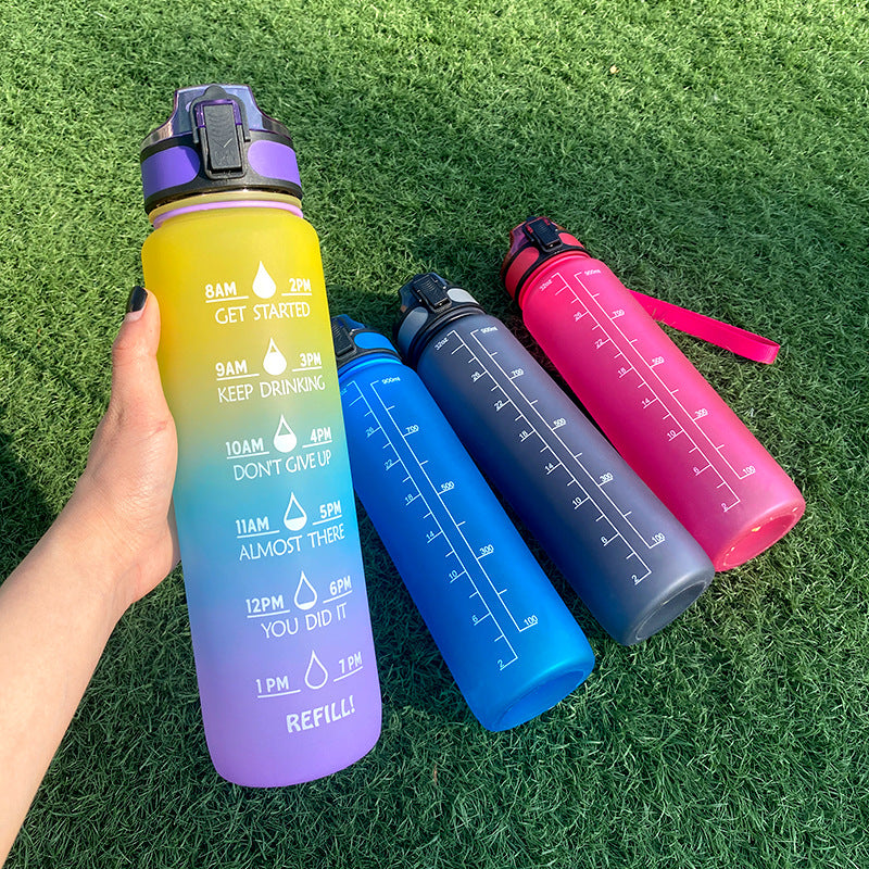 Gourde en Tritan de 1 L avec indicateur de temps, couvercle rebondissant, gourde de cyclisme motivante, gobelet étanche pour le sport et le fitness