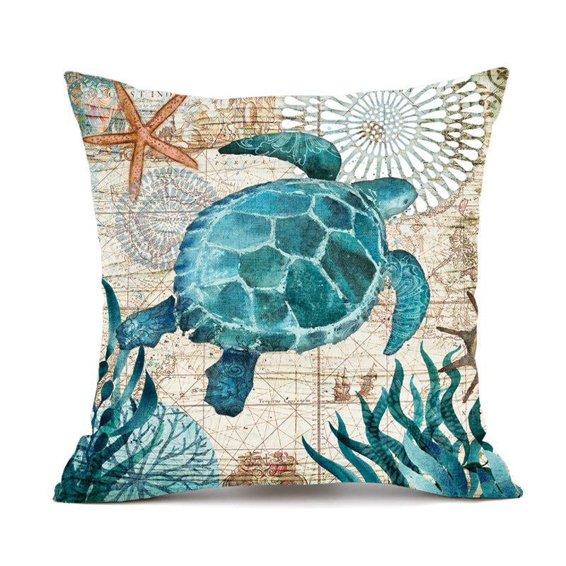 Housses de coussin imprimées tortues marines pour la décoration intérieure, canapé et fauteuil.
