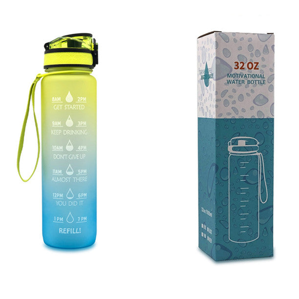 Gourde en Tritan de 1 L avec indicateur de temps, couvercle rebondissant, gourde de cyclisme motivante, gobelet étanche pour le sport et le fitness