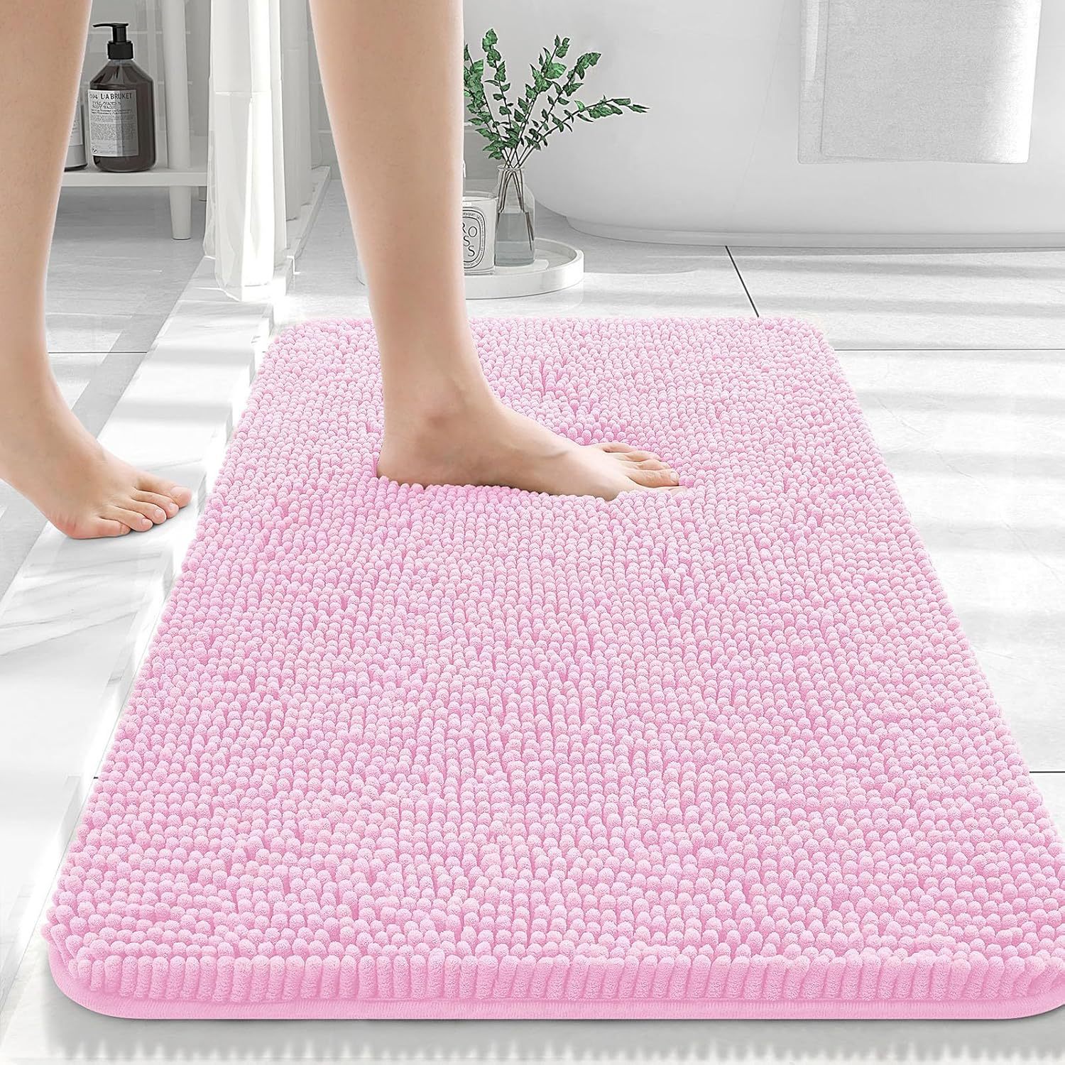 Tapis de sol en chenille de laine longue, absorbant, uni, antidérapant, pour salle de bain ou chambre à coucher, avec pédales.