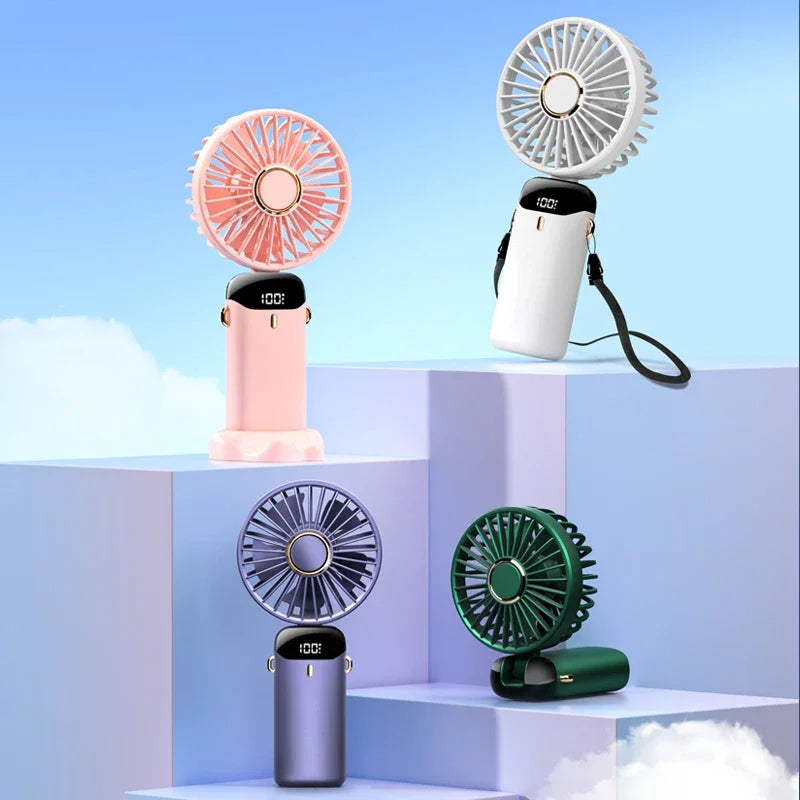 Mini ventilateur électrique portable rechargeable par USB, pliable, à suspendre autour du cou, pour l'extérieur, réglable sur 5 vitesses, puissant rafraîchisseur d'air