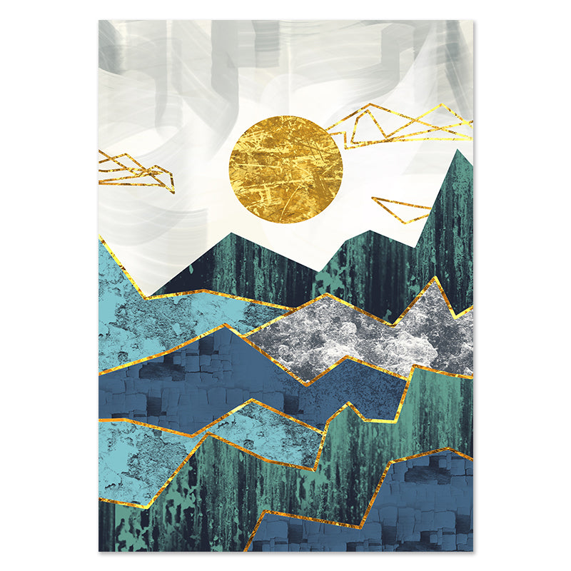 Tableau sur toile représentant un paysage de montagne géométrique abstrait nordique