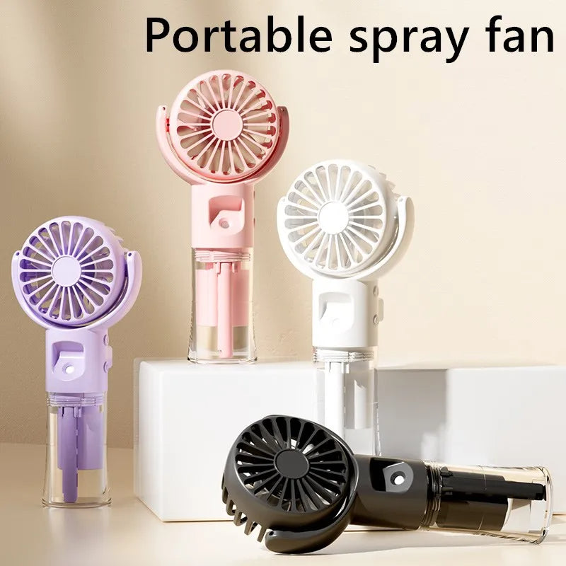 Ventilateur brumisateur portable à 4 vitesses, rechargeable par USB, idéal pour l'été et parfait pour l'extérieur.