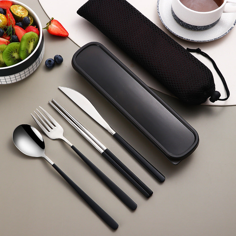 Ensemble de vaisselle 304 pièces, couverts, accessoires de cuisine, ensemble de voyage et de camping, couteau, fourchette, cuillère dorés, couverts portables avec étui