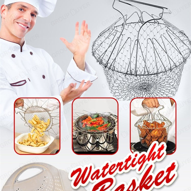 Panier à friture multifonction pliable en acier inoxydable, outil de cuisine flexible pour la friture, le lavage des fruits et légumes