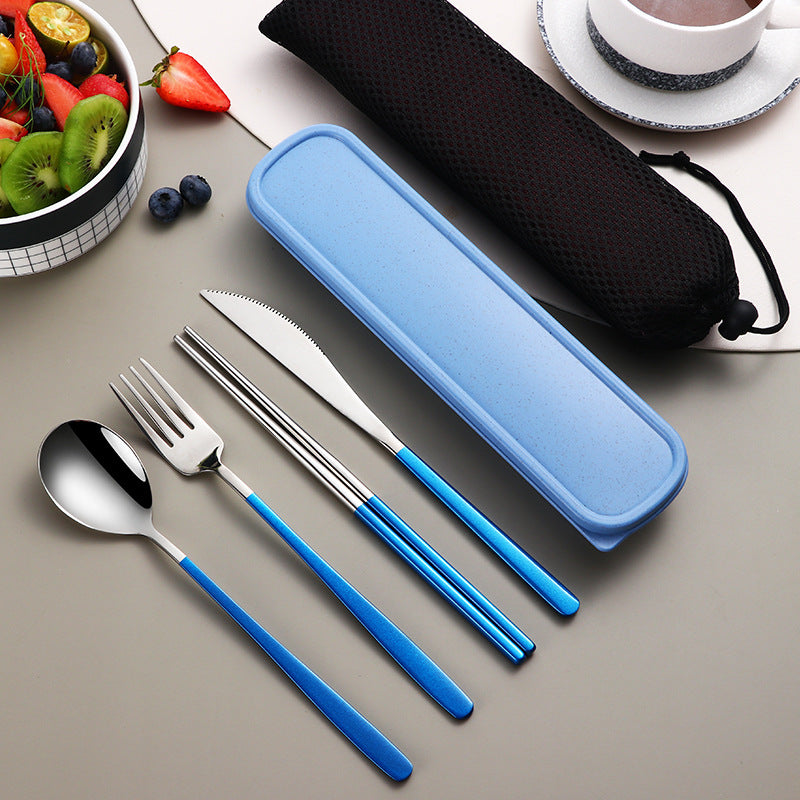 Ensemble de vaisselle 304 pièces, couverts, accessoires de cuisine, ensemble de voyage et de camping, couteau, fourchette, cuillère dorés, couverts portables avec étui