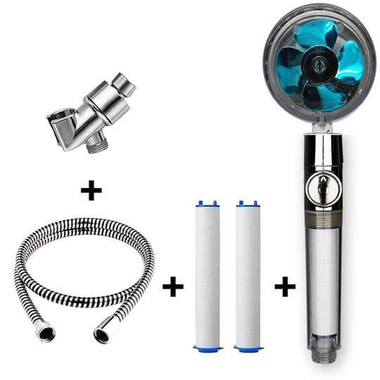 Pommeau de douche à hélice avec bouton d'arrêt et filtre en coton, buse de douchette haute pression turbocompressée