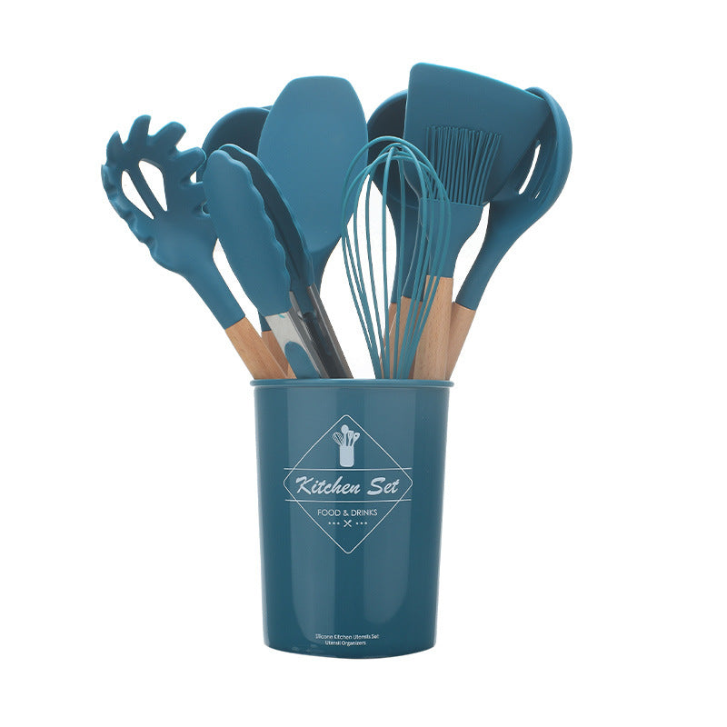 Ustensiles de cuisine en silicone avec poignée en bois