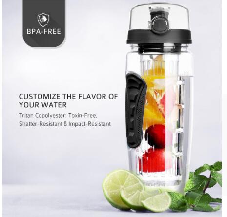 Bouteille shaker à jus avec infuseur à fruits gratuit, bouteille de camping portable pour l'escalade