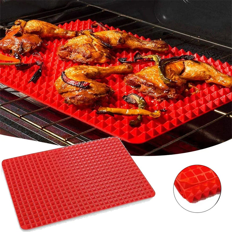 Tapis de cuisson pyramidal en silicone antiadhésif avec grille, tapis de cuisson polyvalent pour four et barbecue, tapis résistant à la chaleur, ustensiles et accessoires de cuisine