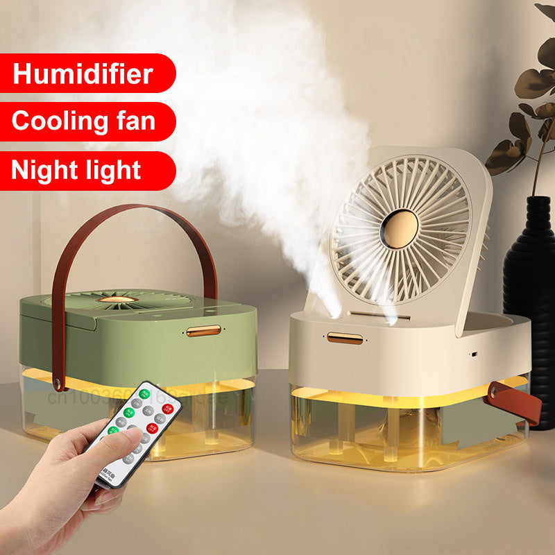 Ventilateur brumisateur portable avec veilleuse intégrée, idéal pour l'été et la maison.
