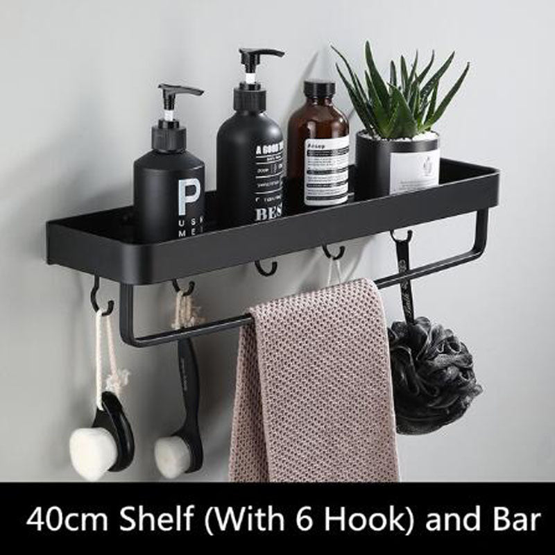 Étagère de salle de bain noire en aluminium, fixation murale 