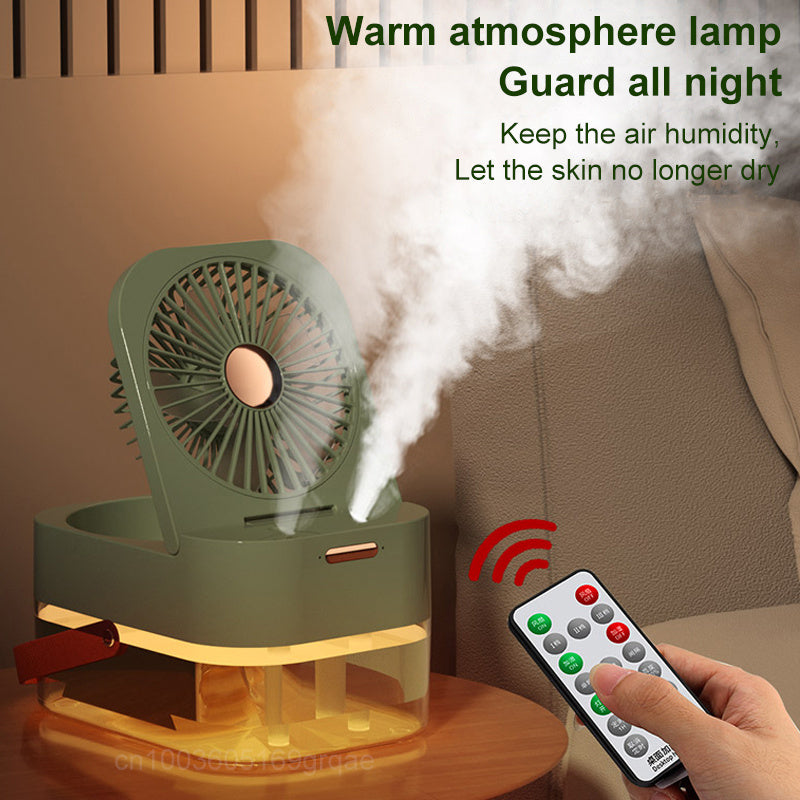 Ventilateur brumisateur portable avec veilleuse intégrée, idéal pour l'été et la maison.