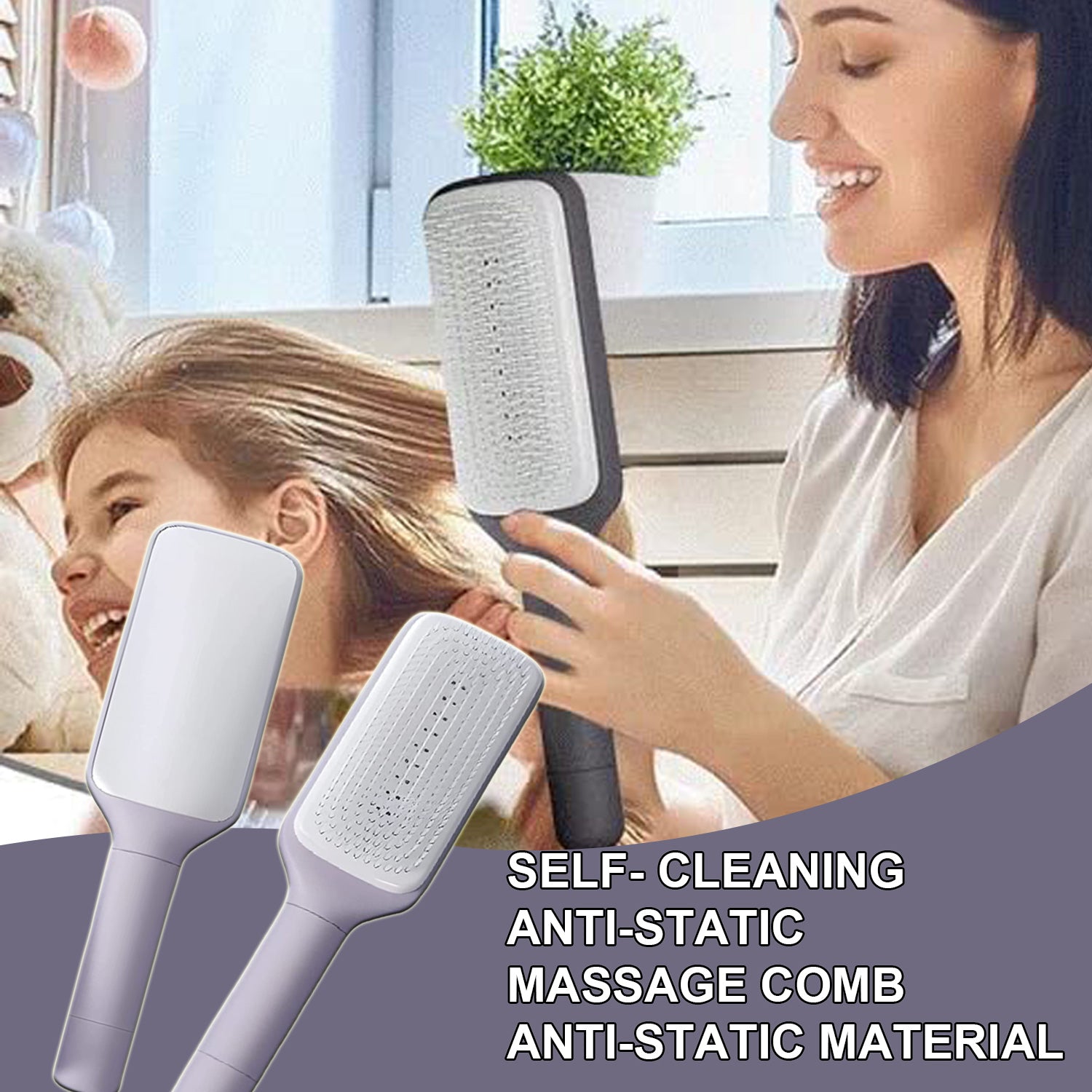 Brosse à cheveux autonettoyante 4 en 1 - Nouveau peigne de massage antistatique autonettoyant et modulable - Brosse à cheveux autonettoyante rotative et relevante