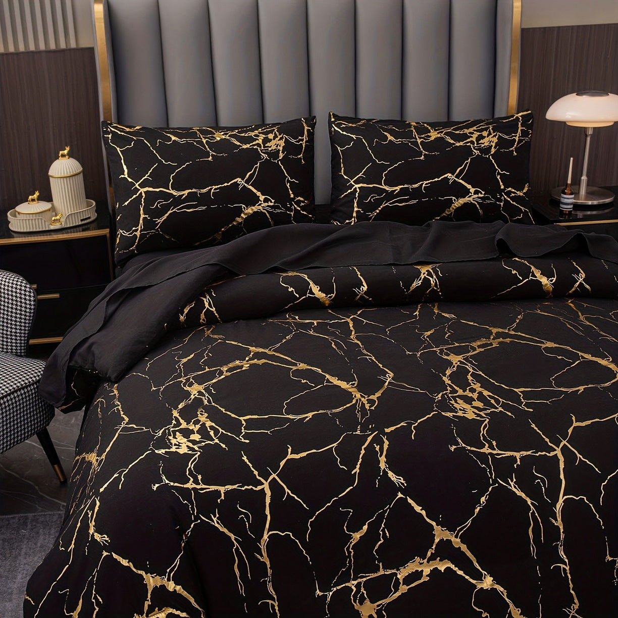 Housse de couette dorée en trois pièces pour usage domestique