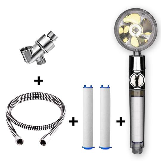 Pommeau de douche à hélice avec bouton d'arrêt et filtre en coton, buse de douchette haute pression turbocompressée