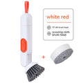 Brosse de nettoyage multifonctionnelle à long manche, remplie de liquide, avec distributeur de liquide et deux têtes de rechange pour accessoires de nettoyage de cuisine.