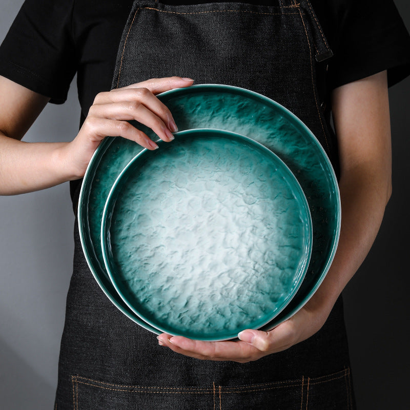 Assiette ronde plate en céramique pour steak, vaisselle créative pour la maison