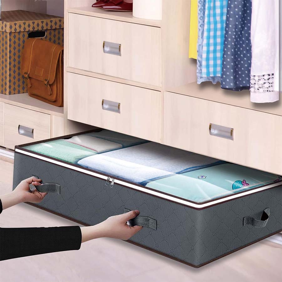 Underbed Storage Bag with Thick Fabric and Transparent Window