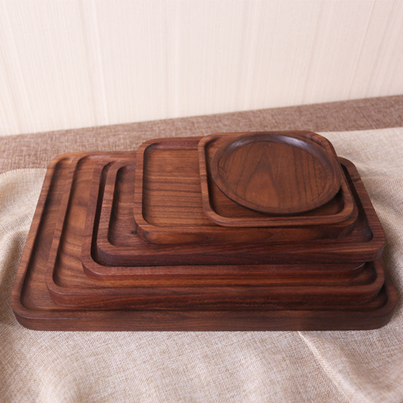 Assiette rectangulaire en bois de noyer noir de style japonais