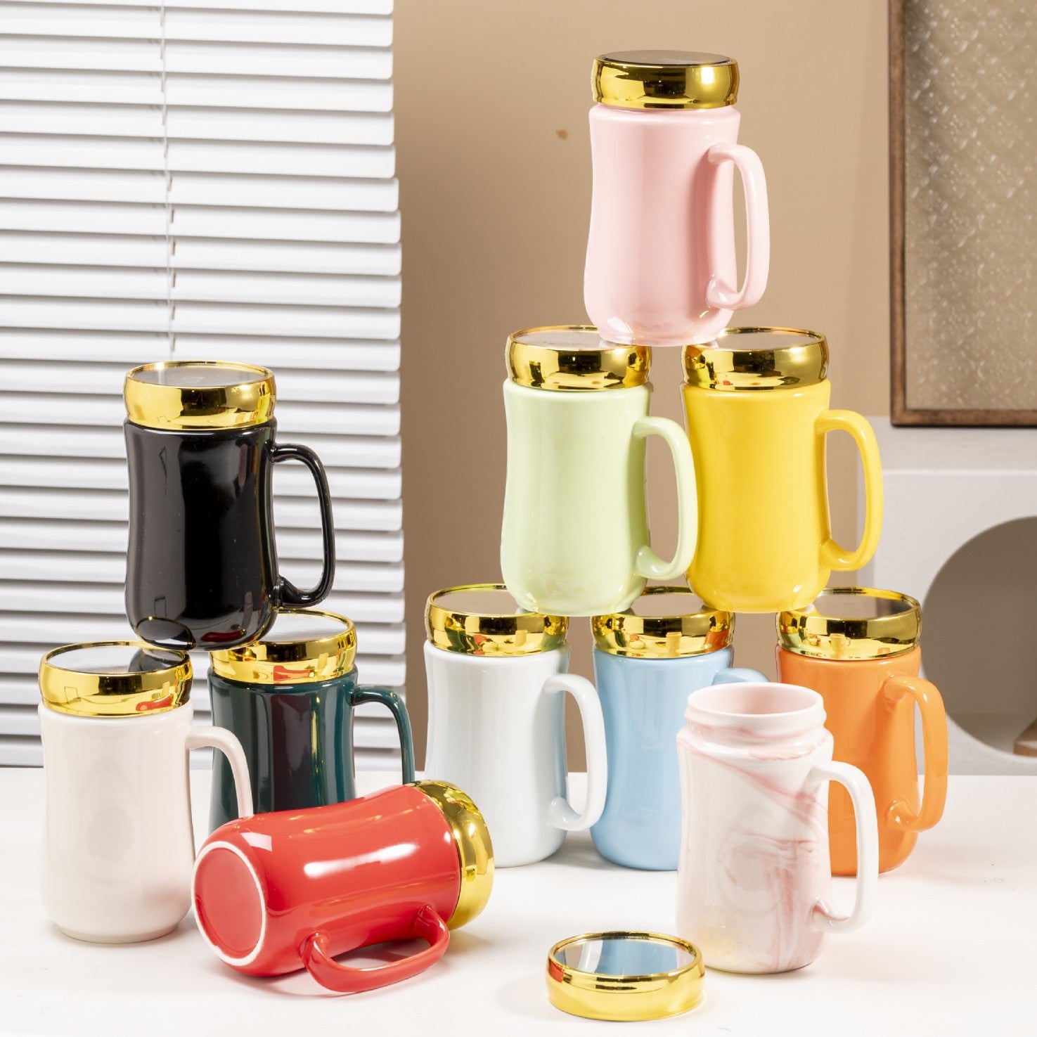 Mug en céramique brillante et émaillée, style miroir, pour couple.