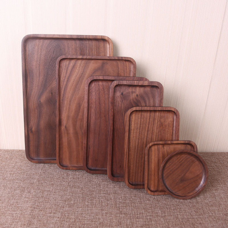 Assiette rectangulaire en bois de noyer noir de style japonais