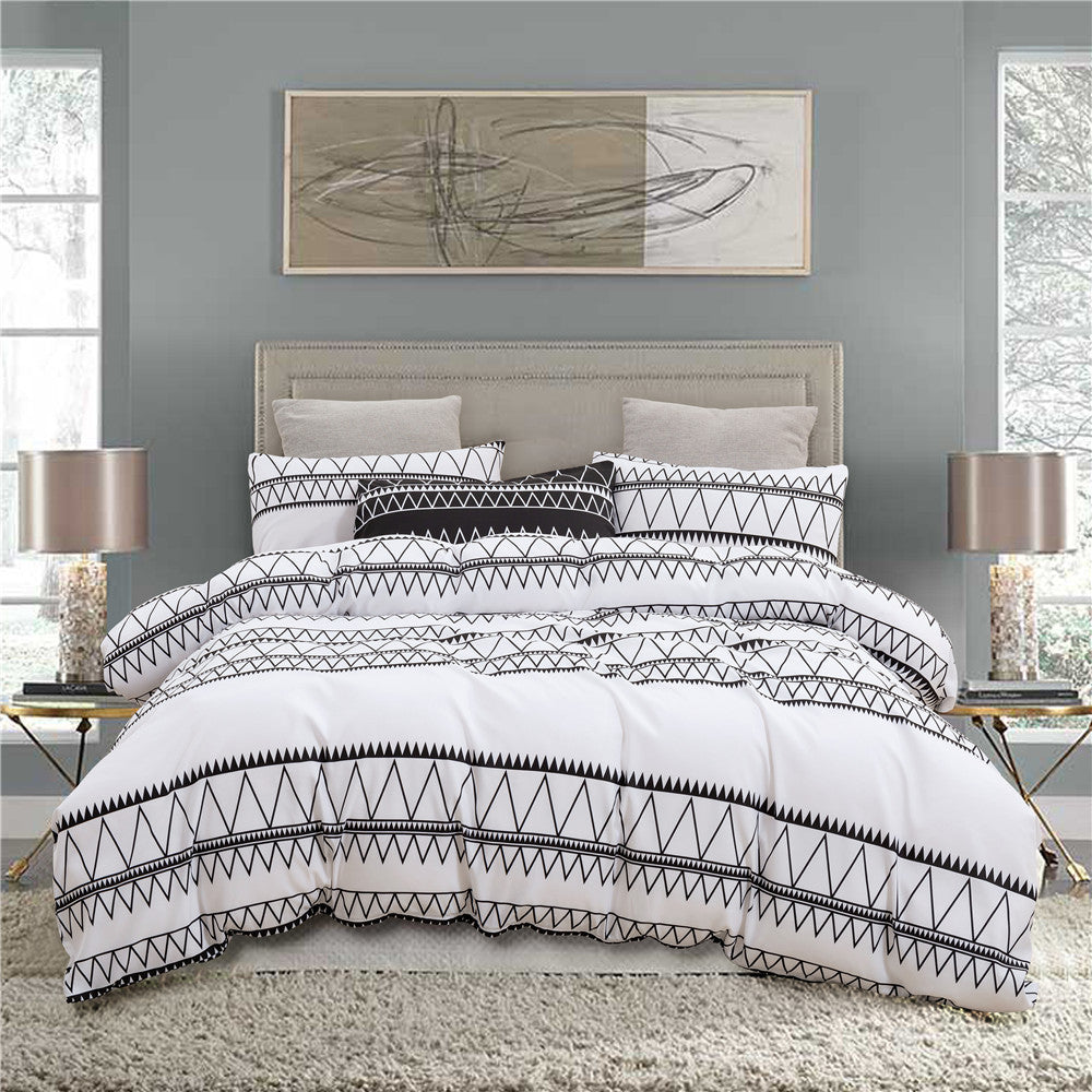 Ensemble de literie imprimé en tissu brossé pour la maison : 1 housse de couette et 2 taies d’oreiller