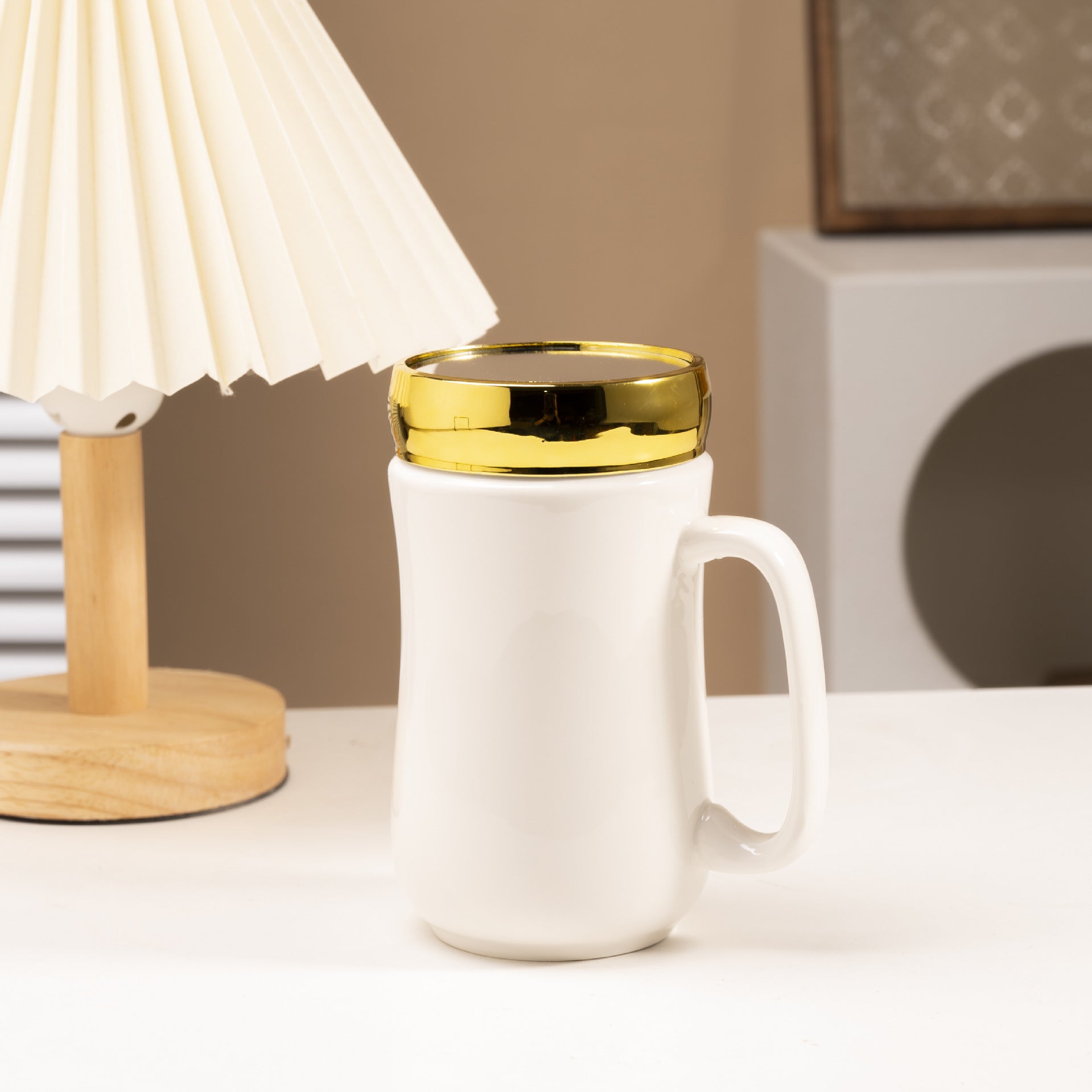 Mug en céramique brillante et émaillée, style miroir, pour couple.