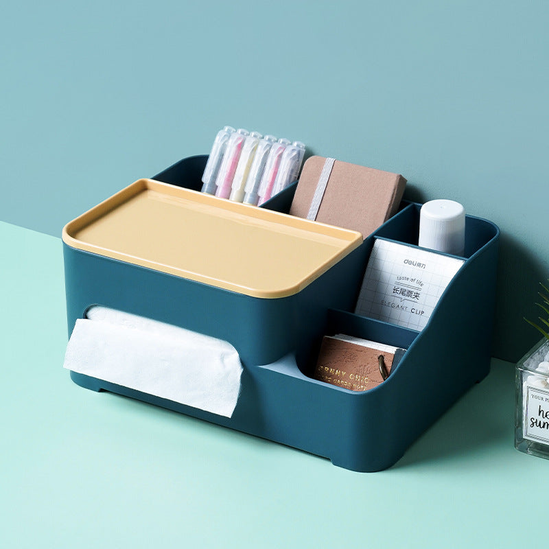Boîte de rangement multifonctionnelle pour mouchoirs en papier avec télécommande, idéale pour le salon.