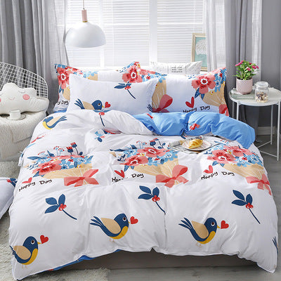Parure de lit quatre pièces, drap-housse, housse de couette, coton aloe vera, textile de maison