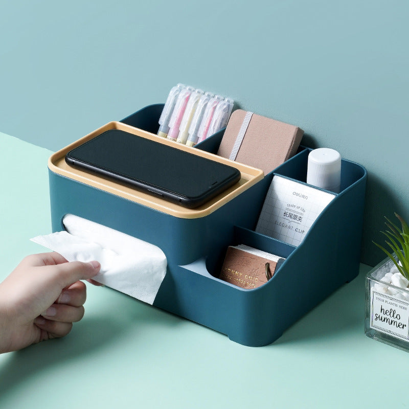 Boîte de rangement multifonctionnelle pour mouchoirs en papier avec télécommande, idéale pour le salon.
