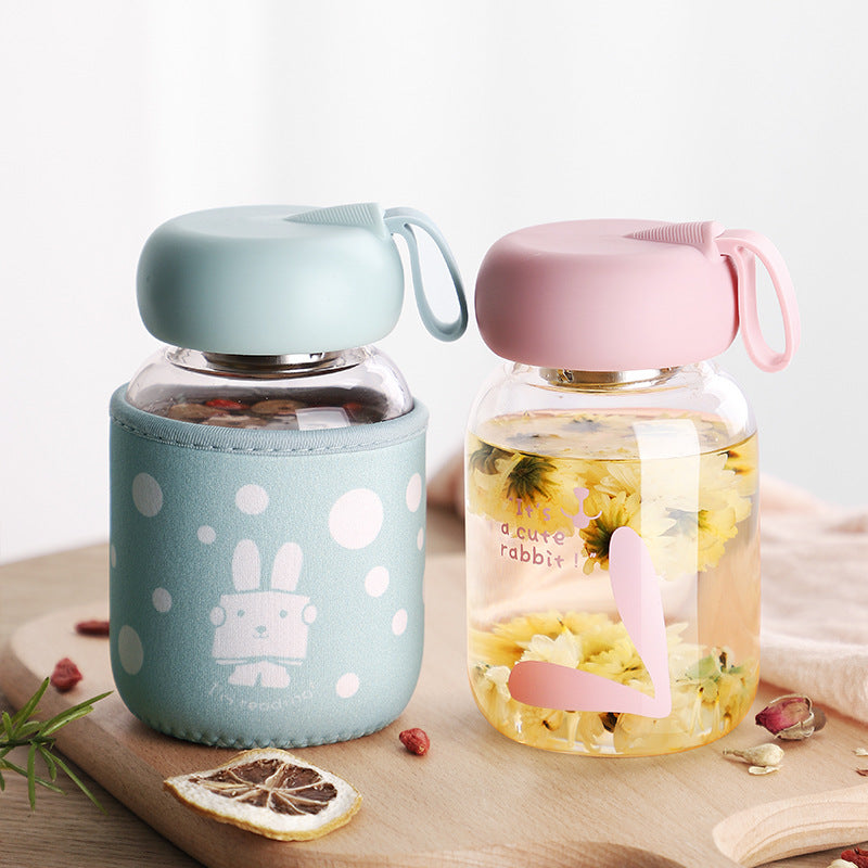 Tasse en verre transparente mignonne et portable pour la maison