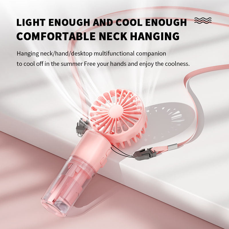 Ventilateur brumisateur portable à 4 vitesses, rechargeable par USB, idéal pour l'été et parfait pour l'extérieur.