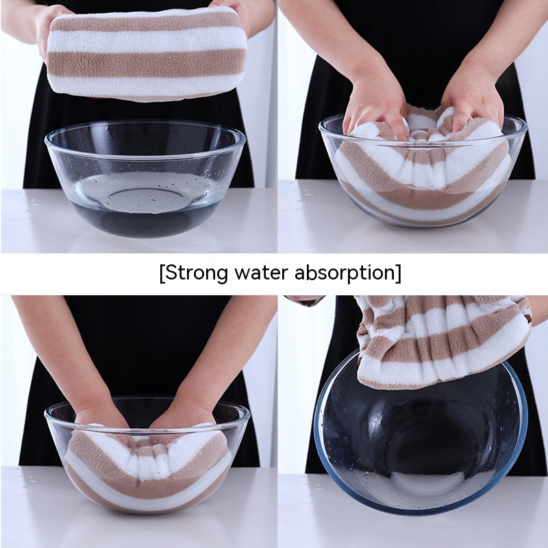 Serviettes de toilette pour le visage à la maison, en polaire corail, à larges rayures, douces, absorbantes et épaisses, non pelucheuses.