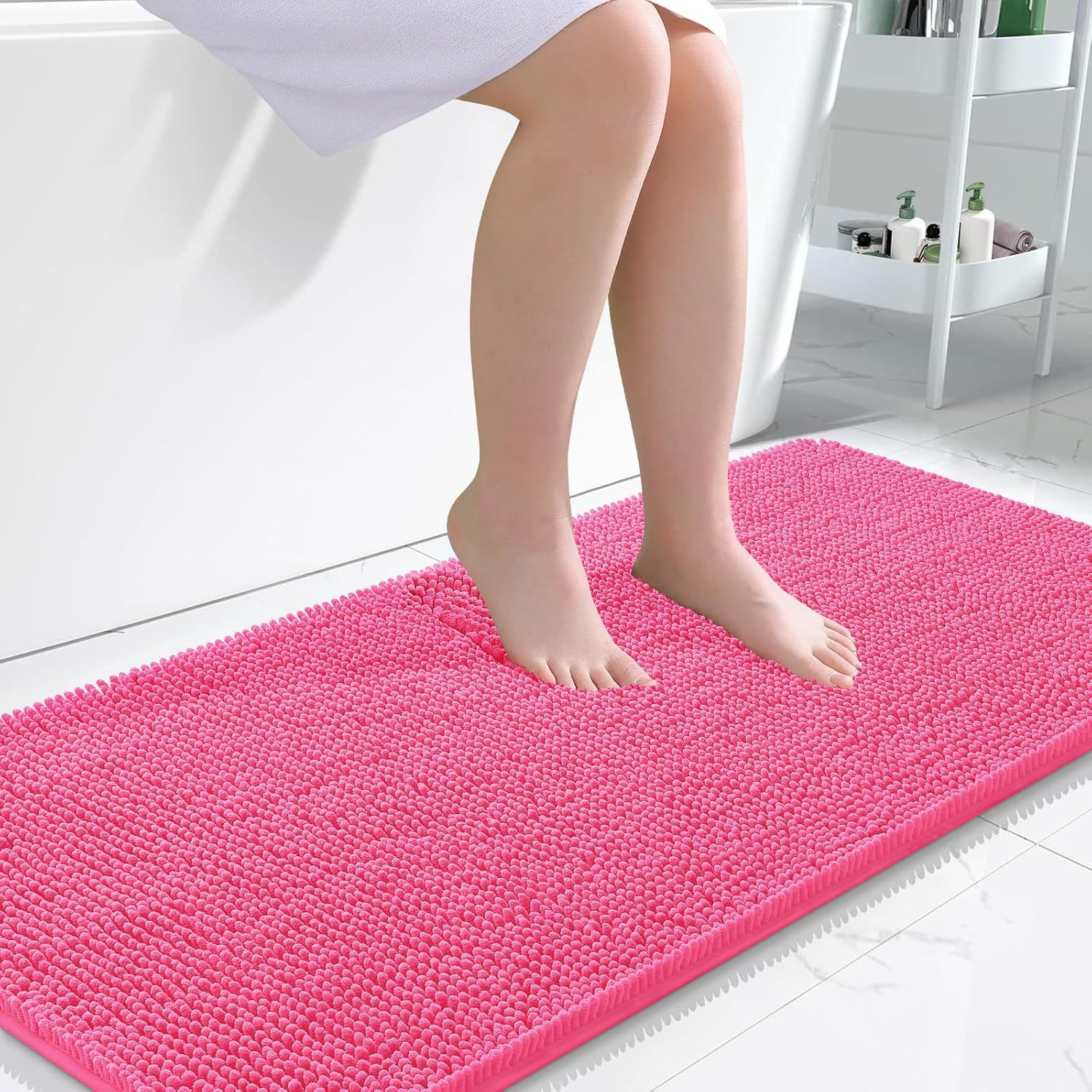Tapis de sol en chenille de laine longue, absorbant, uni, antidérapant, pour salle de bain ou chambre à coucher, avec pédales.