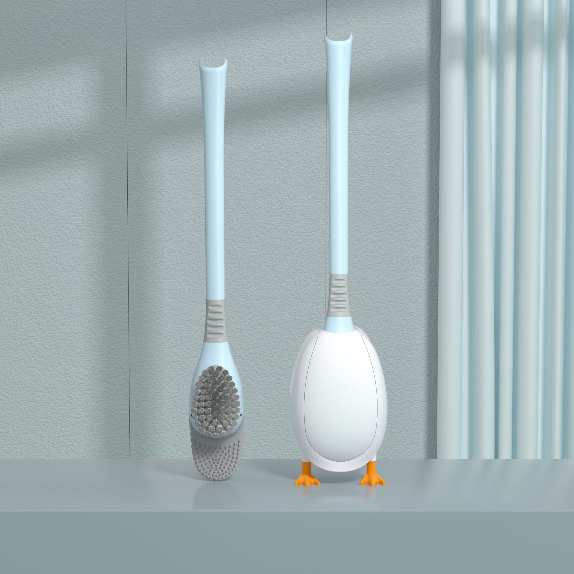Brosse de toilette en forme de canard plongeur sans angle mort, manche long et poils doux