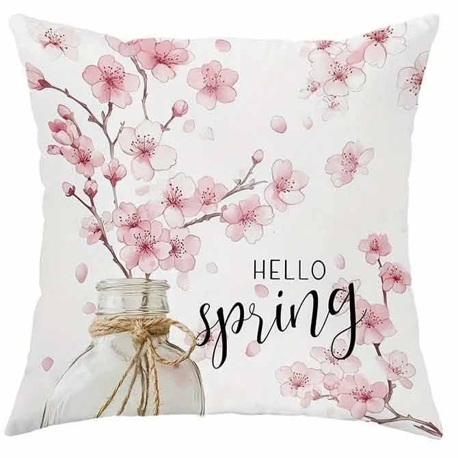 Housse de coussin à motif de fleurs de cerisier printanières pour canapé