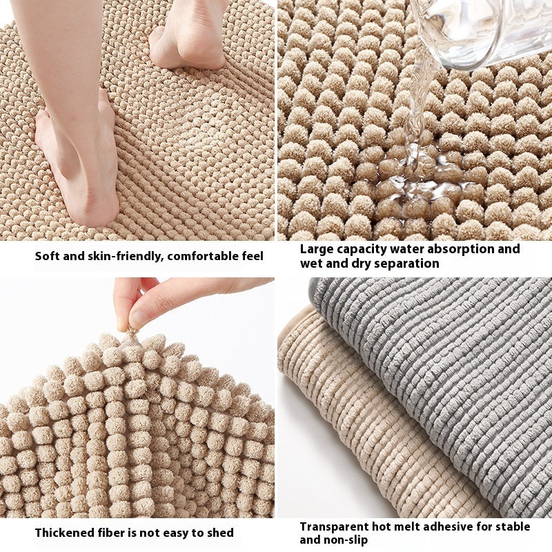 Tapis de sol en chenille de laine longue, absorbant, uni, antidérapant, pour salle de bain ou chambre à coucher, avec pédales.